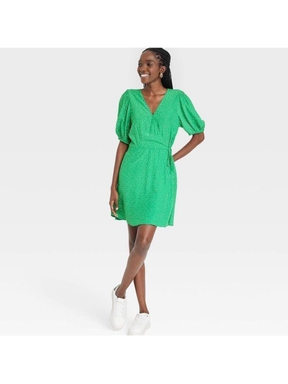 NWT A New Day Green Polka Dot V-Neck Puff Sleeve Dress XXL